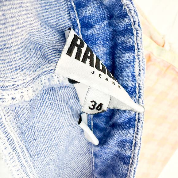 The Ragged Priest Jeans Patchwork Checkered Jeans Lime Green Salmon Blue Size 34 - Picture 7 of 9